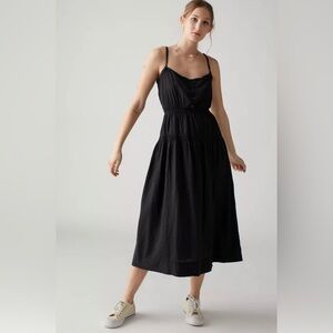 Urban Outfitters UO Ella Linen Dropped-Waist Midi Dress Medium Black Linen Blend